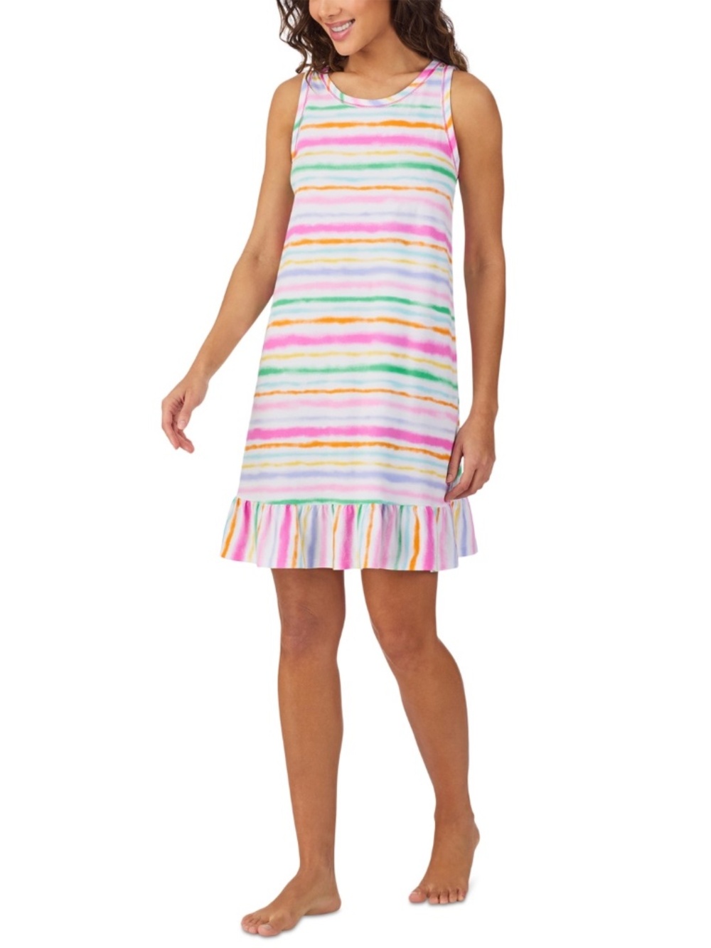 Cuddl Duds Women's Sleeveless Ruffled-Hem Chemise Multistripe NWT